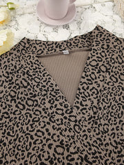 Front view of leopard-print cardigan with matching set