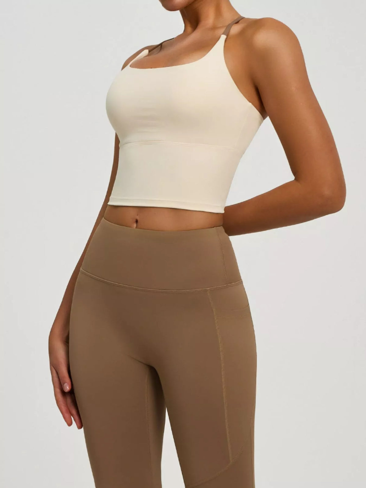 Criss-cross back sports bra detail