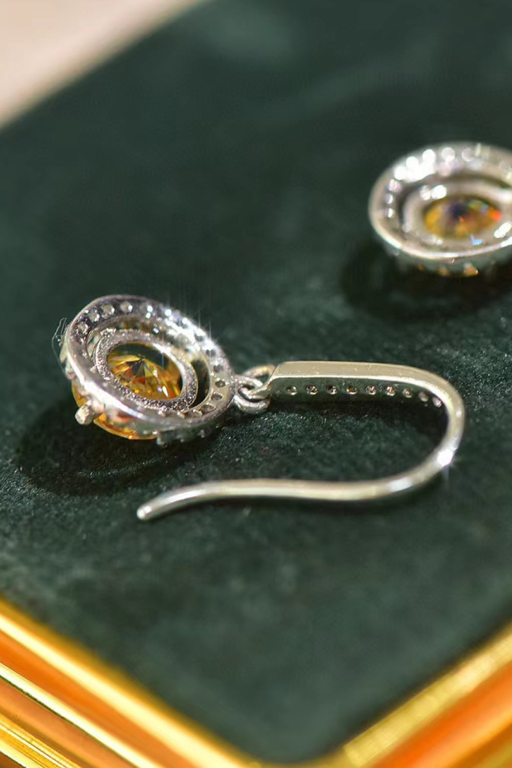 Platinum-Plated 2 Carat Moissanite Drop Earrings — Back view showing hook and drop earring settings