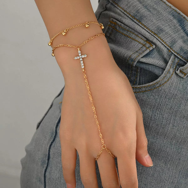 18k gold-plated chain cross bracelet, alternate view