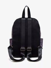 Back of geometric backpack with padded mesh panel and adjustable straps