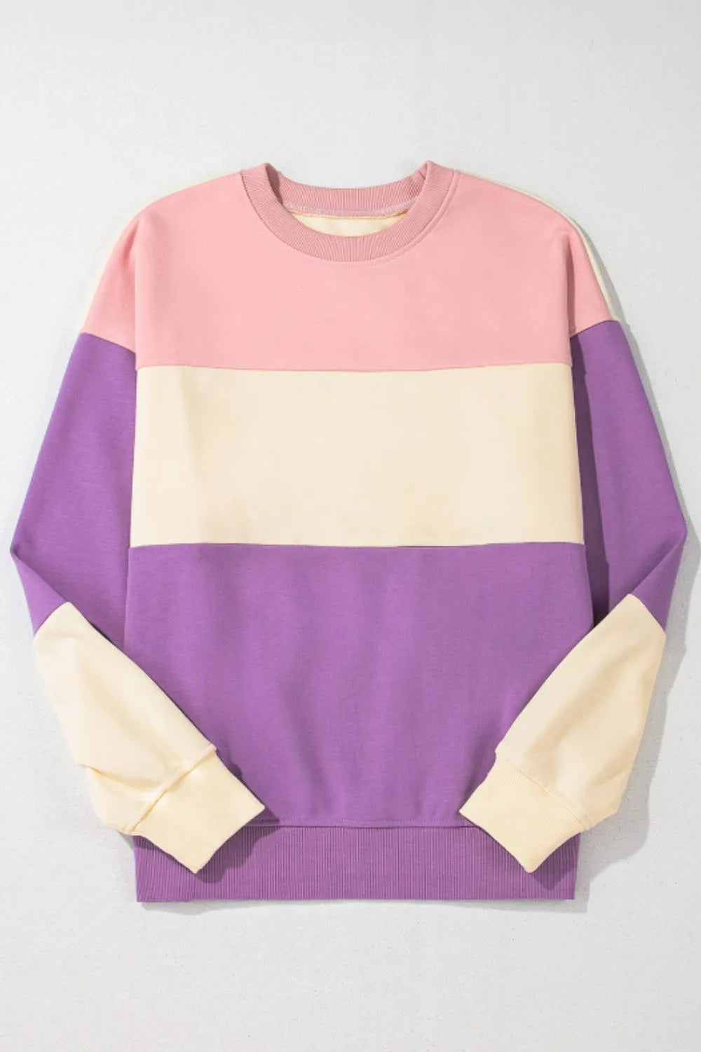 Front product view of pastel sweatshirt laid flat