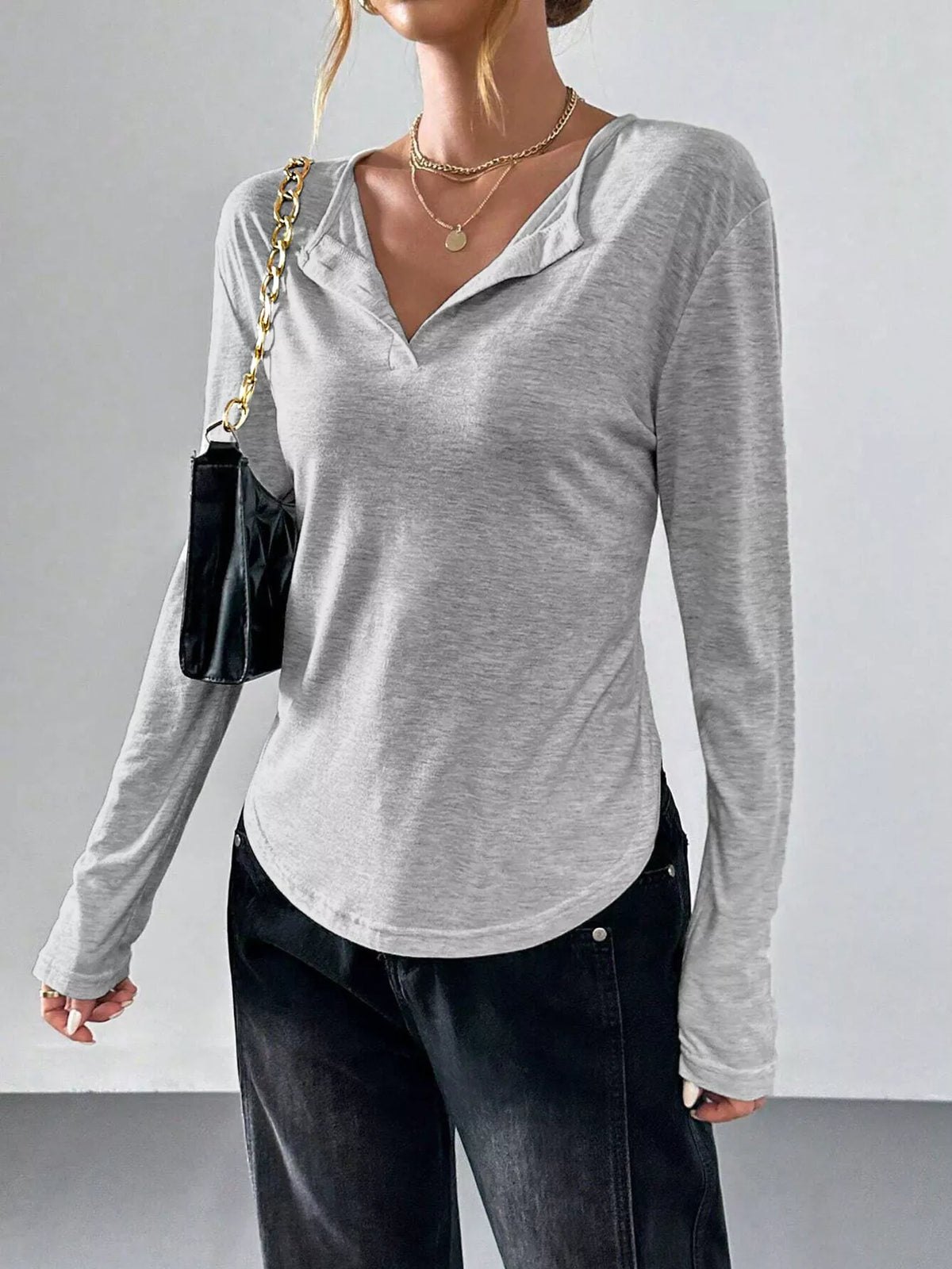 Gray T-shirt shown from the back