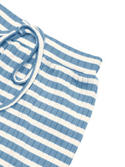 Close view of ribbed blue-and-white stripe knit texture