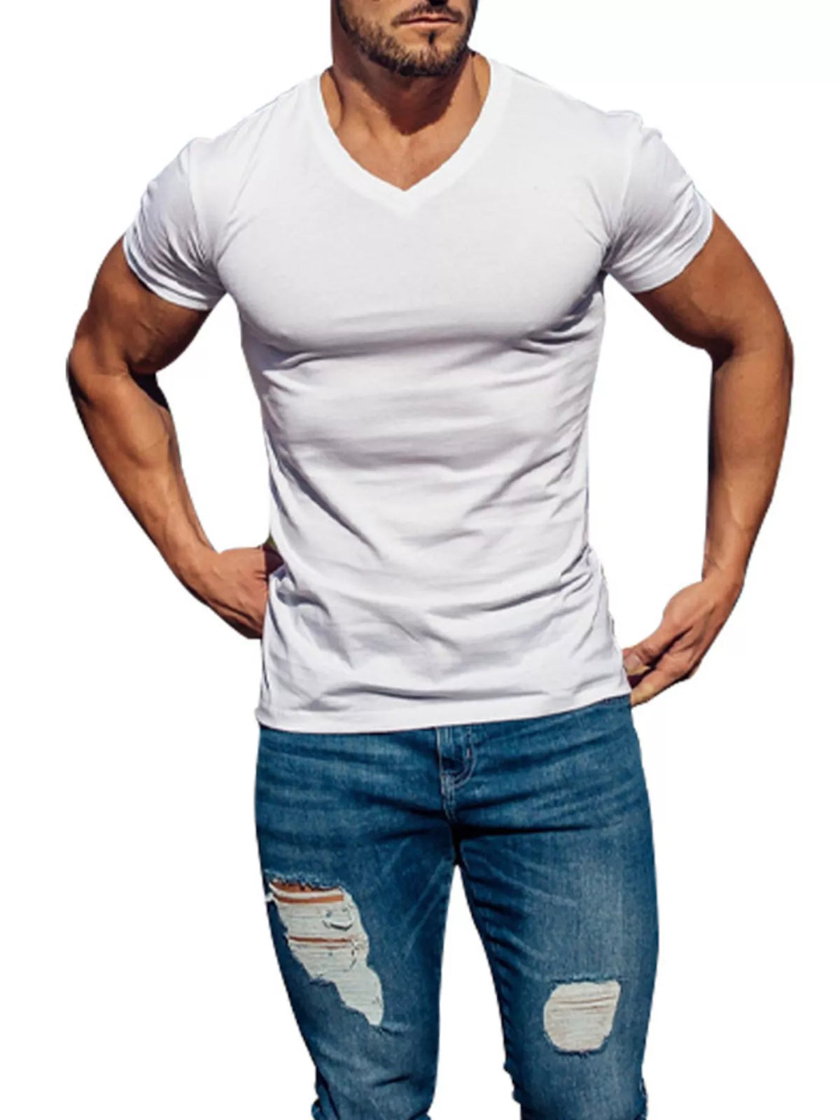 Olive V-neck T-shirt, front view