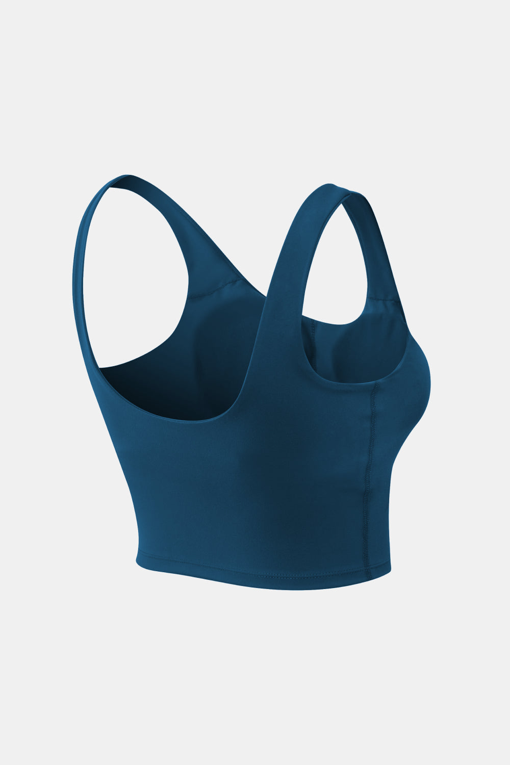 Teal cropped tank top shown from the back at a three-quarter angle