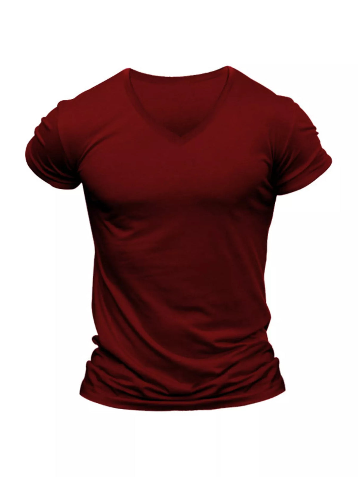 Burgundy V-neck T-shirt, front view