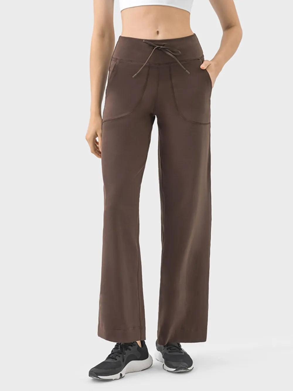 Brown drawstring active pants with front pockets