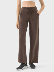 Brown drawstring active pants with front pockets