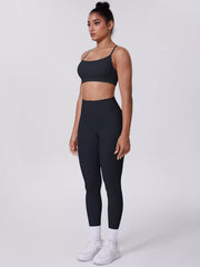 Alternate front view of criss-cross back cami and leggings active set