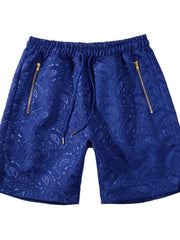 Front view of blue paisley shorts