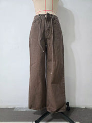 Brown wide-leg jeans displayed on a mannequin, front view