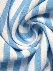Close-up of blue and white striped fabric texture