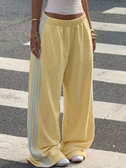 Yellow wide-leg track pants with pale side stripes
