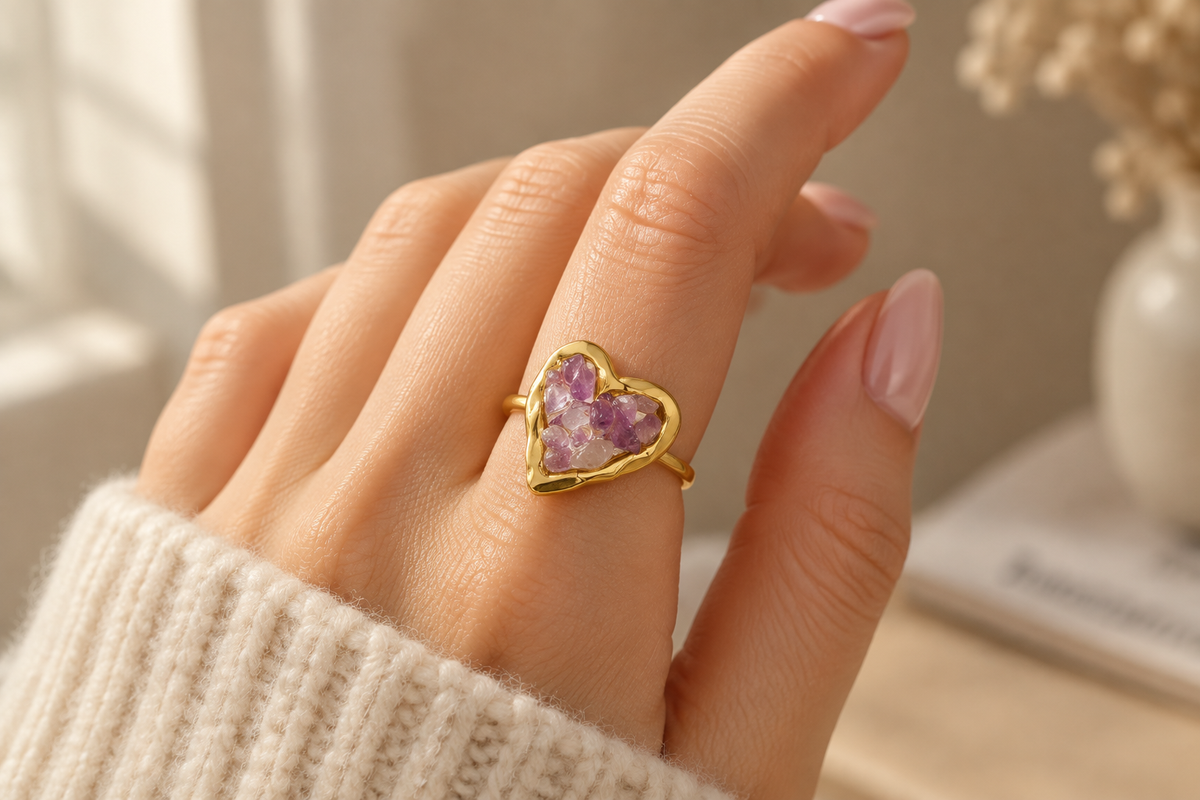Gold heart ring lifestyle shot