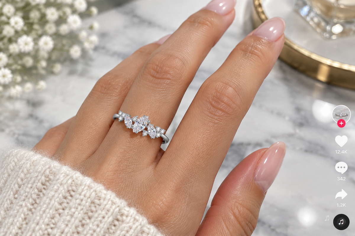 Rhodium moissanite ring lifestyle shot